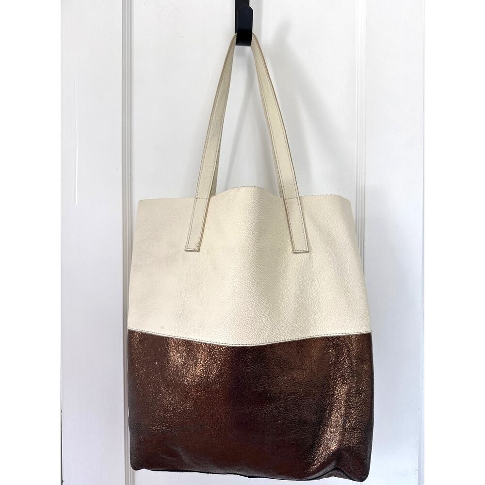 Anthropologie Leather Tote Bag in Cream and Copper